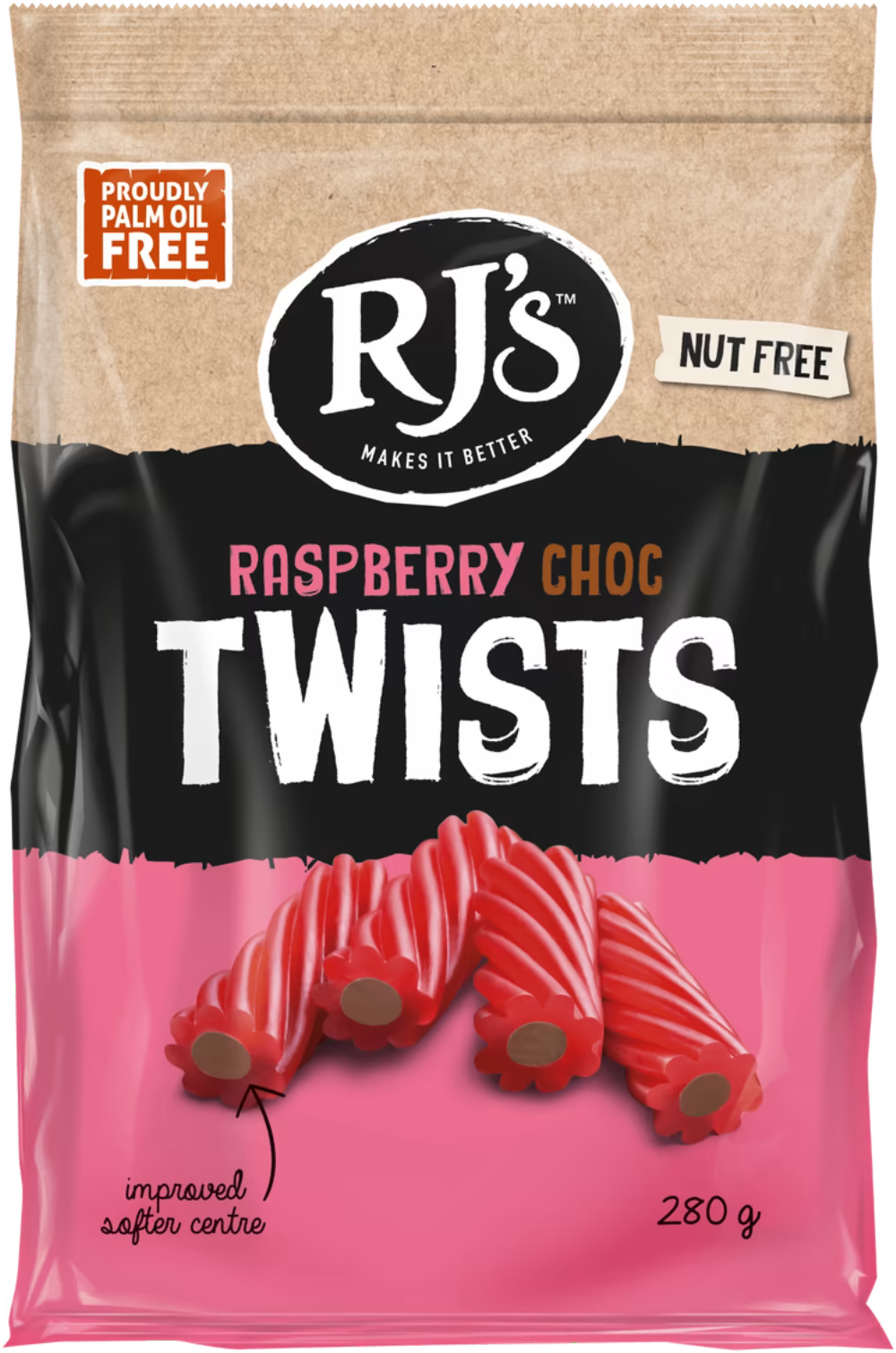 RJ’s Licorice Raspberry Licorice Choc Twists 280g