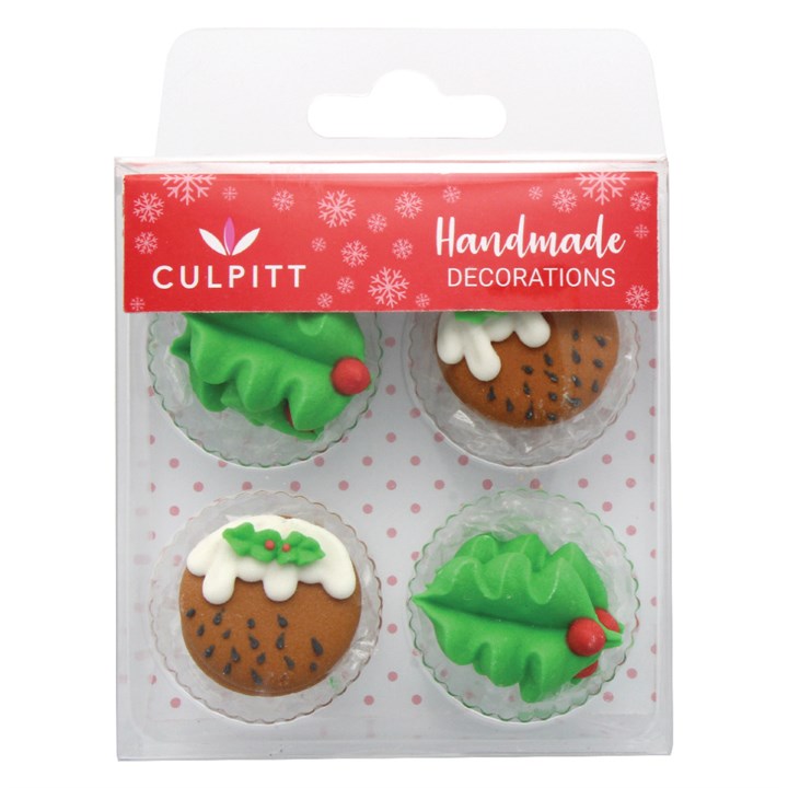 Culpitt Handmade Cake Decorations – Holly & Christmas Puddings 12pc