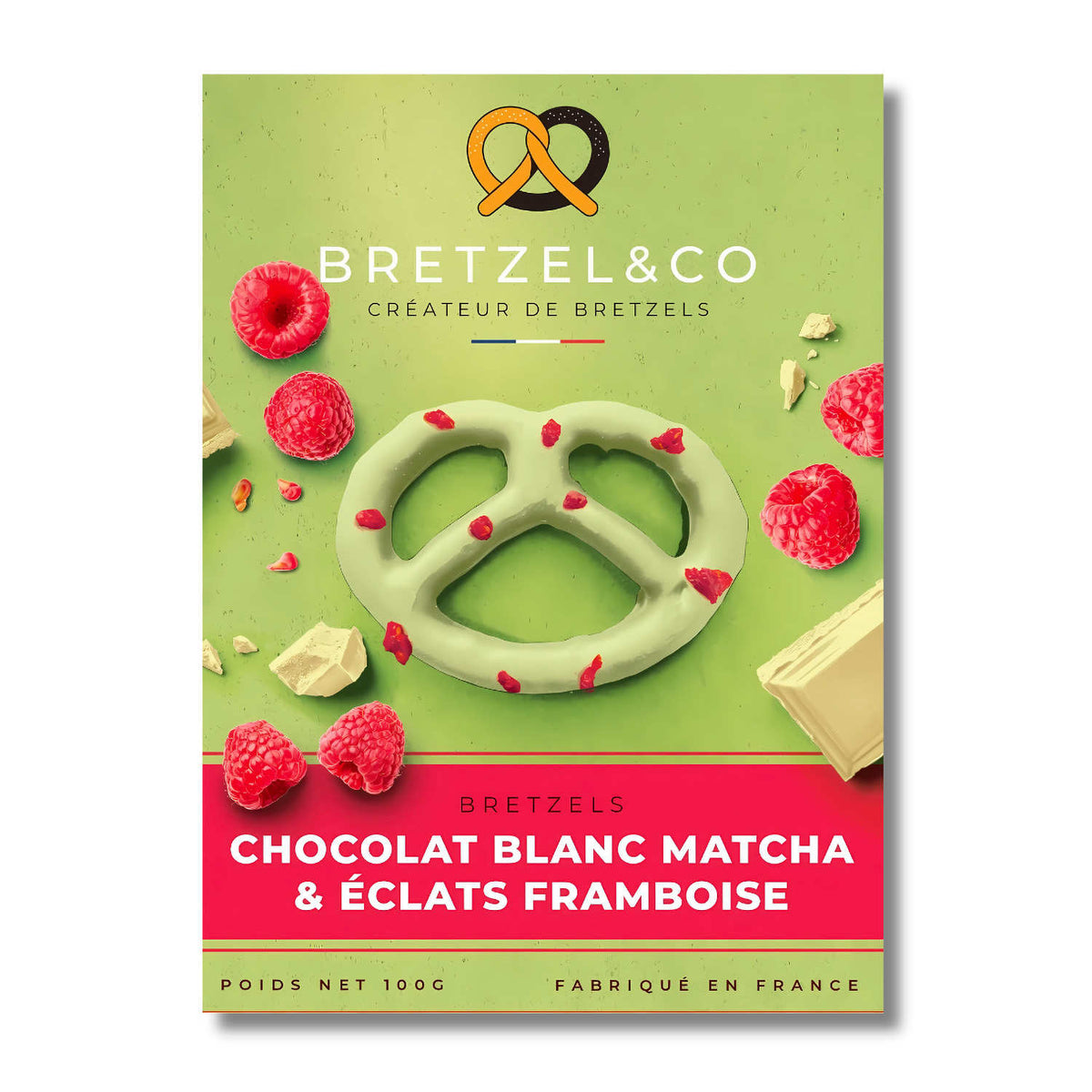 Bretzel&Co White Chocolate, Matcha & Raspberry Pretzels 100g