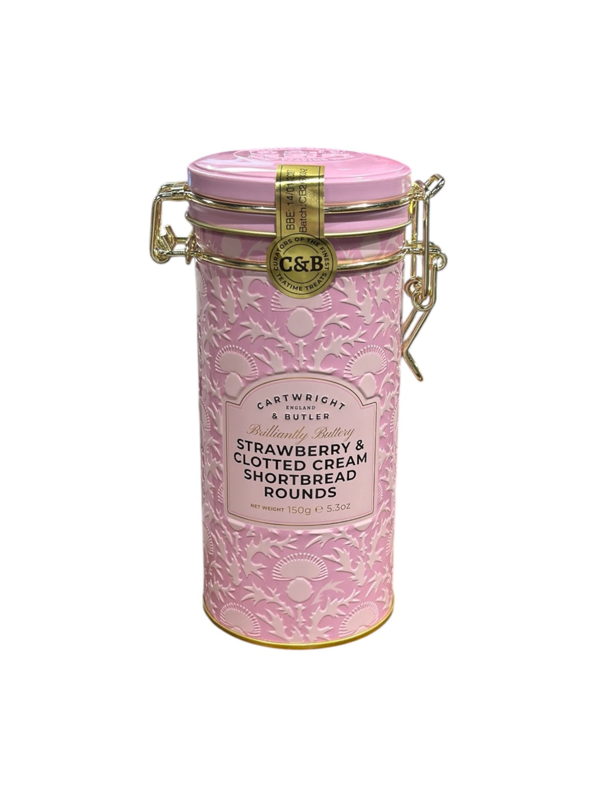 CARTWRIGHT & BUTLER Strawberry & Clotted Cream Shortbread Rounds in Tin 180g