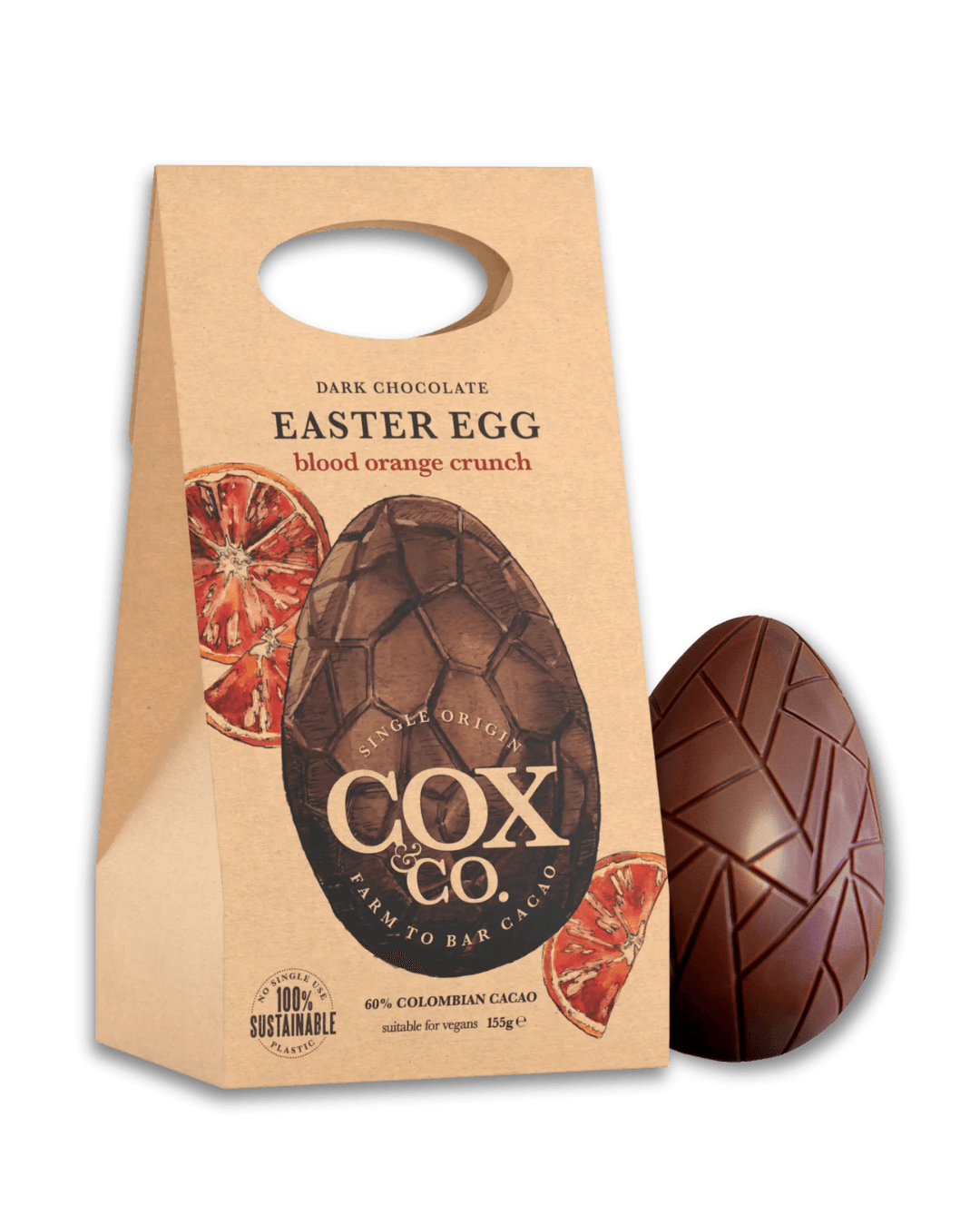 COX CO. 60% Blood Orange Crunch Dark Chocolate Egg 155g