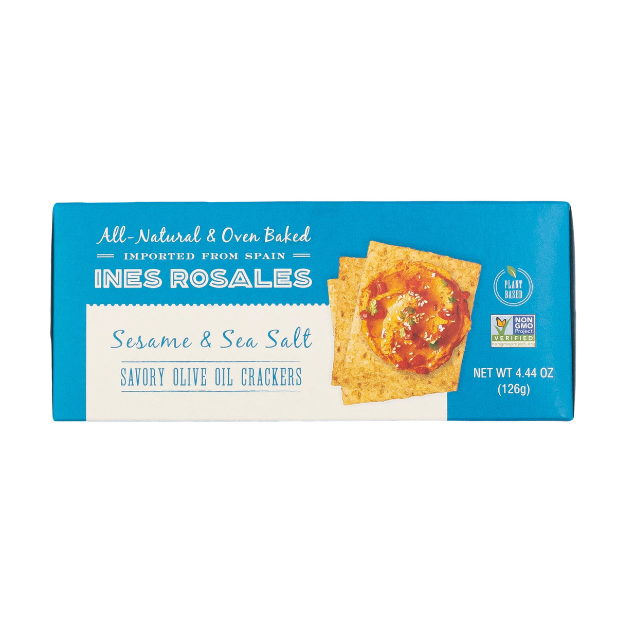 Inés Rosales Sesame & Sea Salt Savoury Olive Oil Crackers 126g, blue box