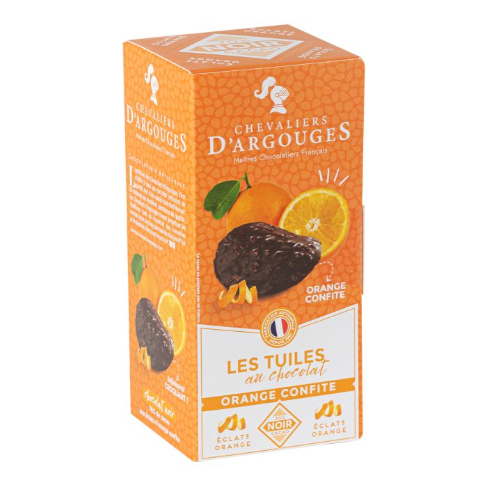 Les Chevaliers d’Argouges Tuiles in Dark Chocolate with Orange Pieces