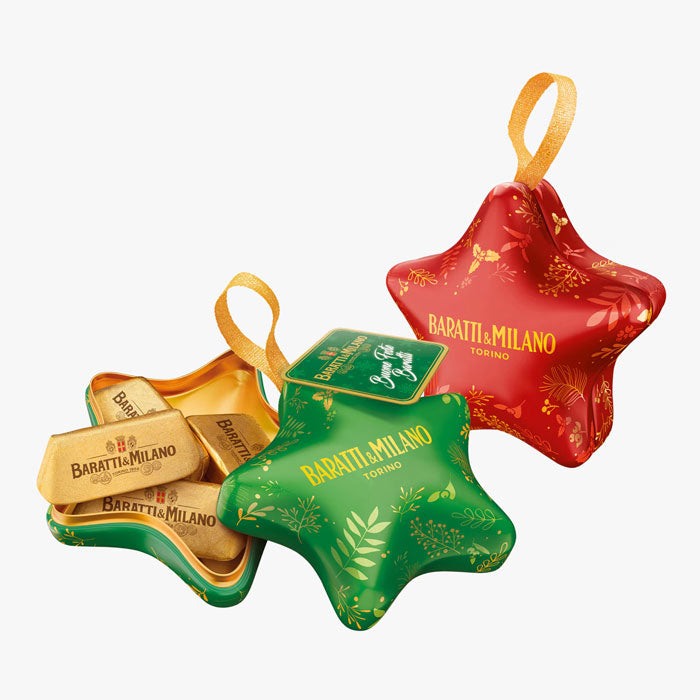 Baratti & Milano Star Tree Decorations filled with Gianduja