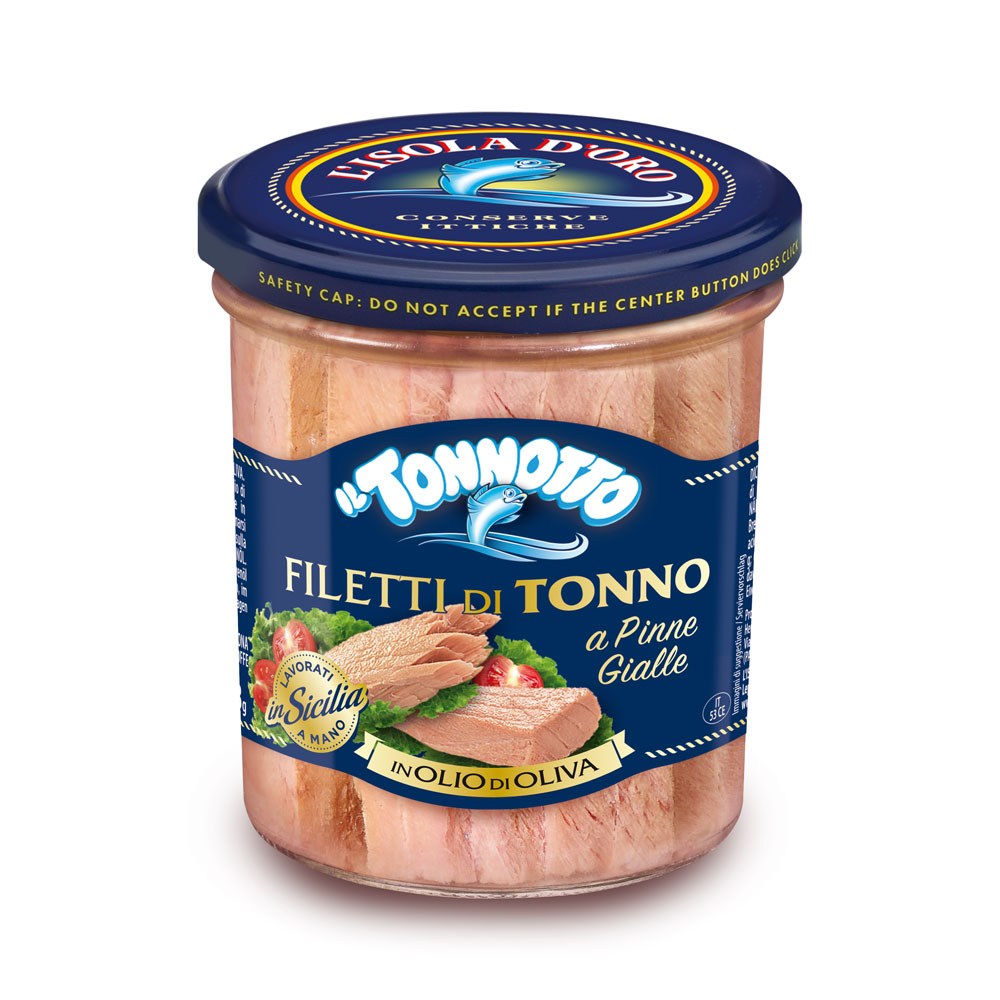 Isola d'Oro Tonnotto yellowfin tuna fillets in olive oil 110g jar