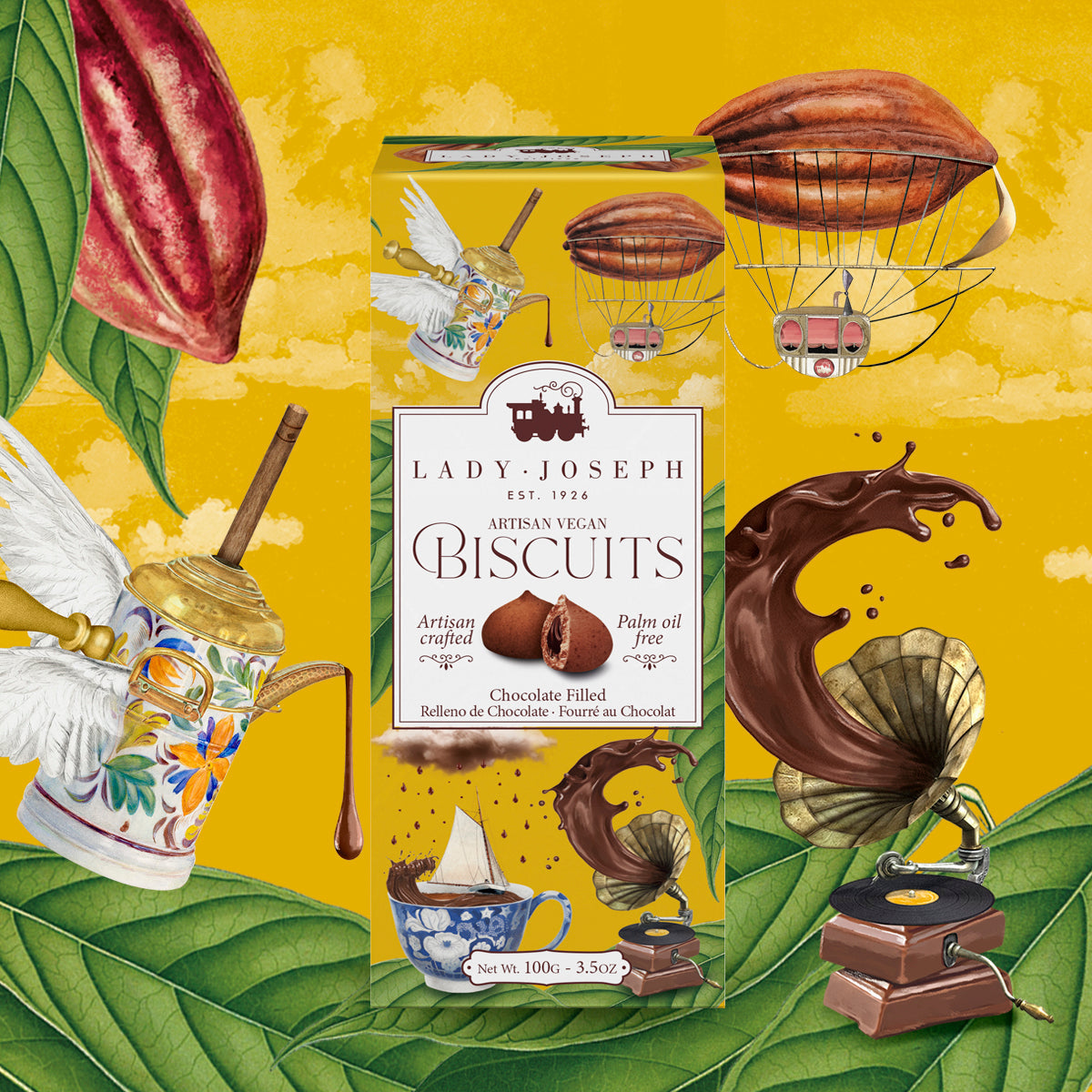 Lady Joseph Chocolate Filled Biscuits 100g yellow illustrated box