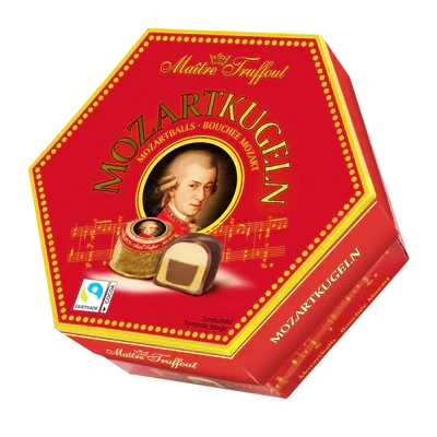 Maître Truffout Mozartkugeln pistachio marzipan and praline bonbons 300g hexagonal gift box