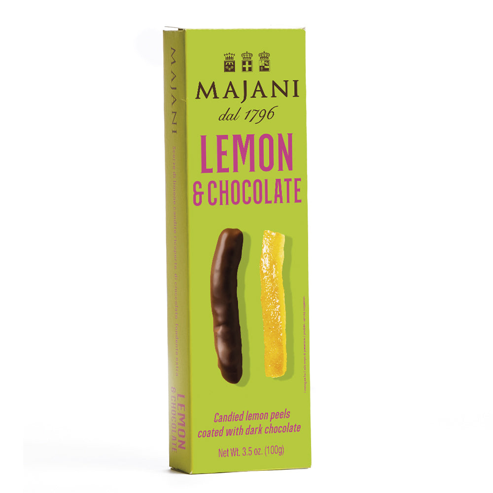 Majani Lemon and Chocolate candied lemon peel coated with extra dark chocolate 100g box