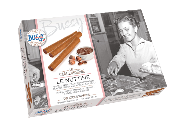 BUSSY Le Cialdissime Le Nuttine Rolled wafer straw filled with hazelnut-cocoa cream 160g