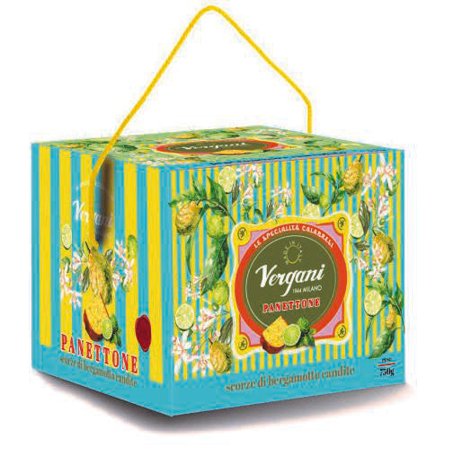 Vergani Calabria Bergamot Panettone 750g in the matching illustrated Calabria gift box