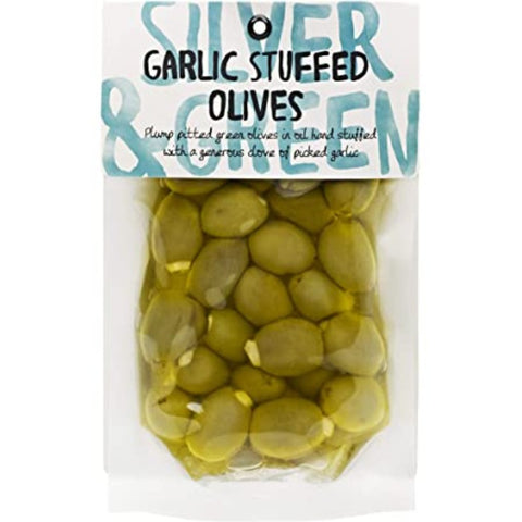 SILVER & GREEN Garlic Stuffed Olives Pitted Green 220g