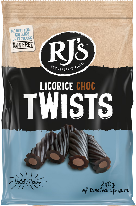RJ’s Licorice Choc Twists 280g