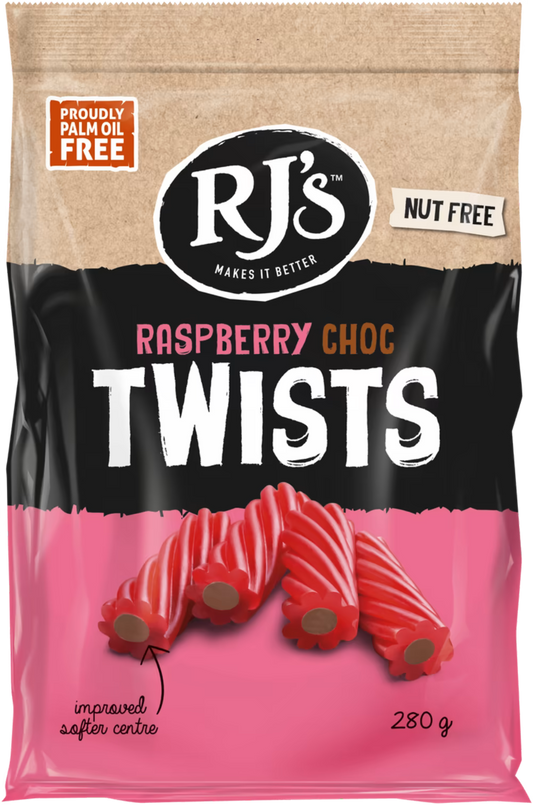 RJ’s Licorice Raspberry Licorice Choc Twists 280g
