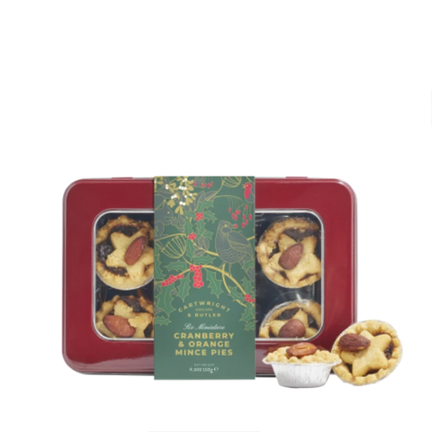 CARTWRIGHT & BUTLER 6 Cranberry and Orange Christmas Mince Pies Tin 120g