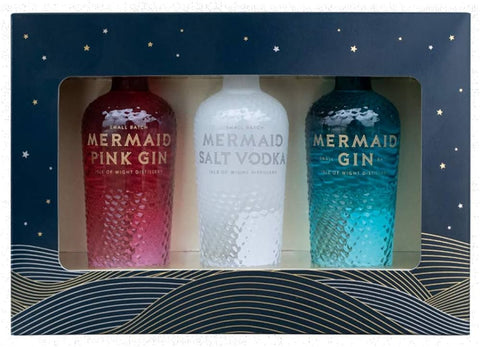 MERMAID Triple Miniature Pack - Includes Pink 38% Abv, Dry 42% Abv & Salt Vodka 40% Abv 3x 50ml