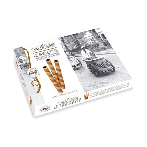 BUSSY Le Cialdissime Le Spirulette Cocoa-striped Cocoa filled rolled wafer straws 90g