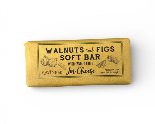 Bar of soap with 'Walnuts and Figs' flavor on a white background