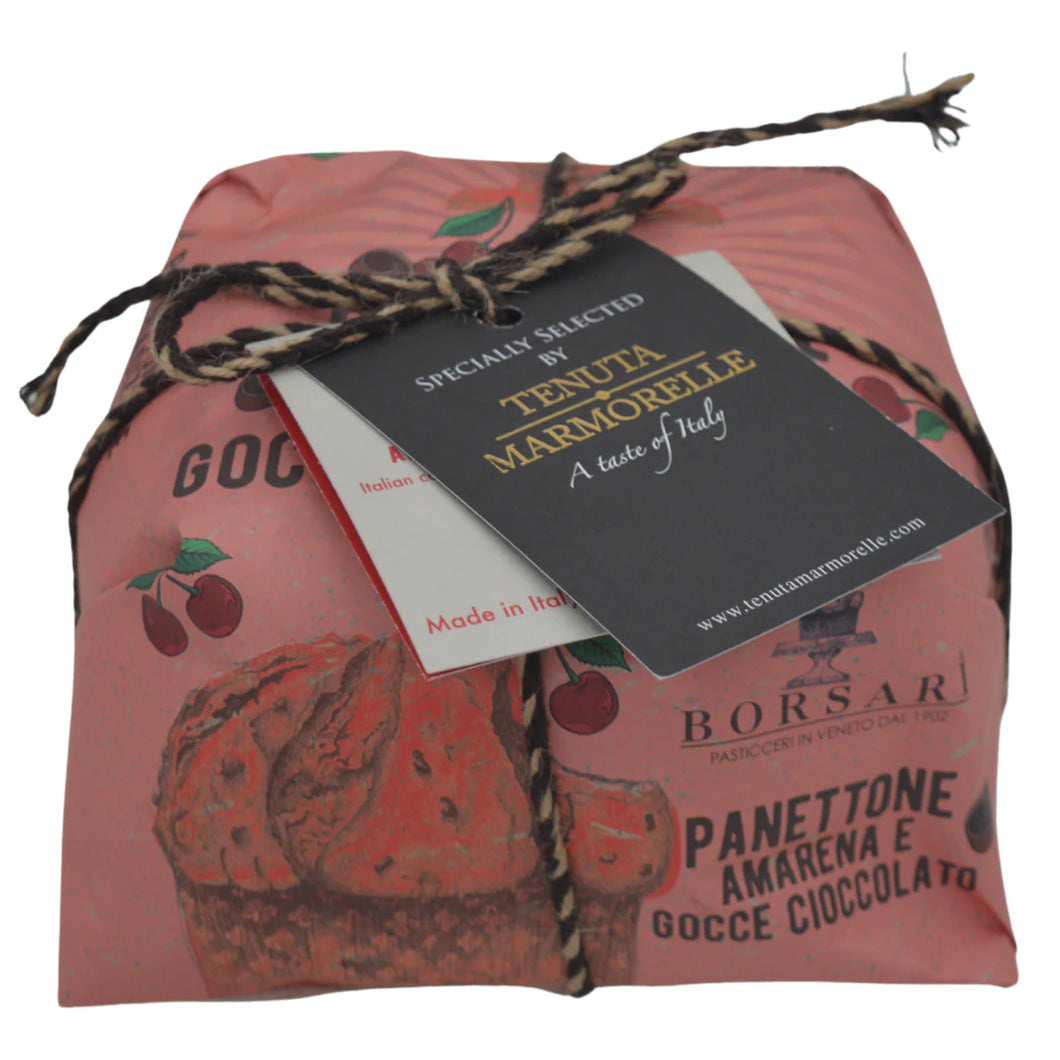 BORSARI Panettone with Cherry Cream and Dark Chocolate Chips Hand Wrapped 500g