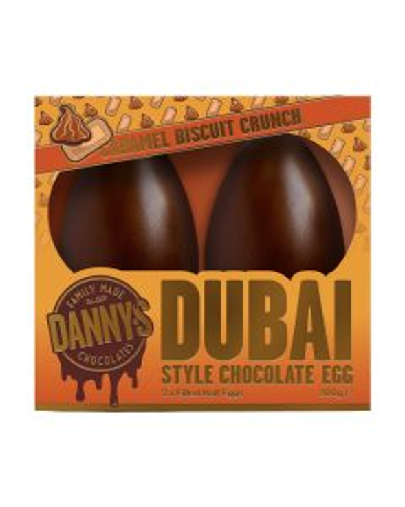 DANNY'S CHOCOLATE DUBAI STYLE Caramel Biscuit Crunch Half Egg Twin Pack 200g