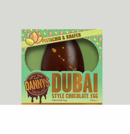 DANNY'S CHOCOLATES DUBAI STYLE Pistachio & Kanafe filled Large Half Egg 150g