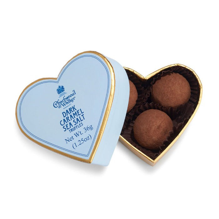 CHARBONNEL ET WALKER Dark Sea Salt Caramel Chocolate Truffles – Blue Mini Heart 36g