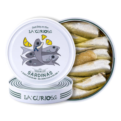 LA CURIOSA Small Sardines in Olive Oil with Lemon 10/14 Pieces 120g Tin