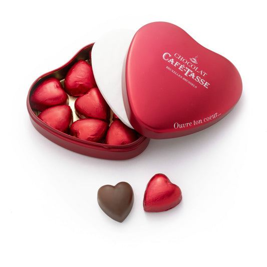 CAFE TASSE Milk Chocolate Hearts With Hazelnut Praline Tin 115g
