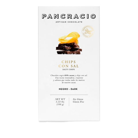 PANCRACIO Salty Chips - 64% Dark Chocolate 100g Bar