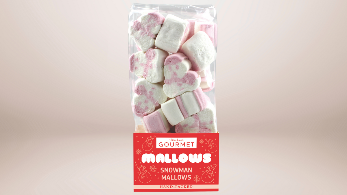 BonBon Snowman Mallows 165g in the red hand-packed Christmas bag