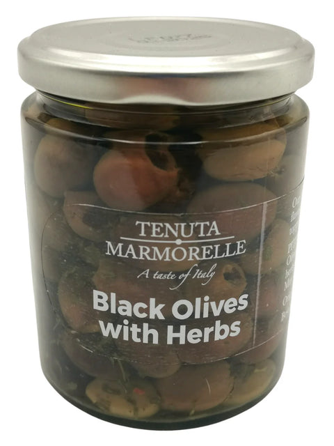 TENUTA MARMORELLE Pitted Black Olives in Oil with Herbs 314ml