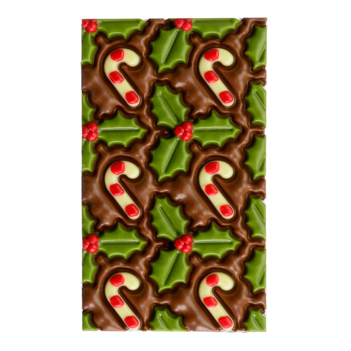Chef du Chocolat Milk Chocolate Candy Cane & Holly Chocolate Bar