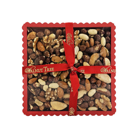 WALNUT TREE Assorted Natural Nuts in Red Fluted Tray