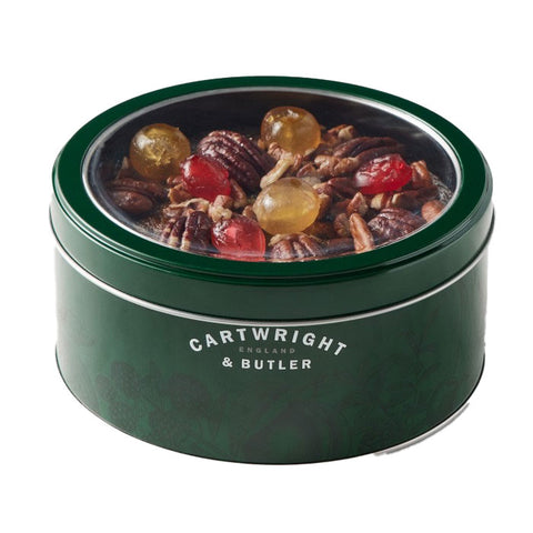 CARTWRIGHT & BUTLER Cherry and Almond Decorated Round Fruit Cake in Tin