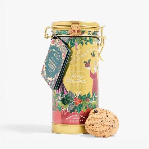 CARTWRIGHT & BUTLER Dark Chocolate Coated Orange Biscuits in Christmas Musical Tin