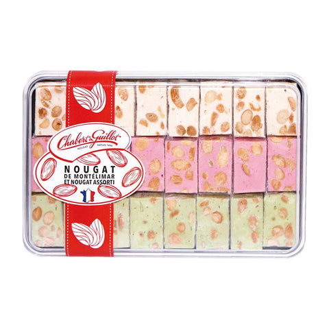 CHABERT & GUILLOT Montelimar, Raspberry, Pistachio Assorted Nougat in Gift Tin