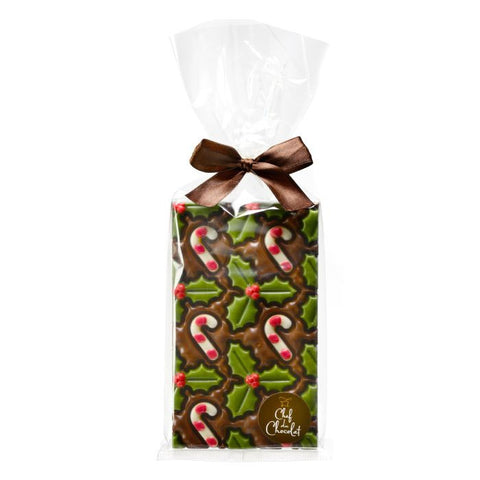 CHEF DU CHOCOLATE Mlik Chocolate Candy Cane & Holly Chocolate Bar