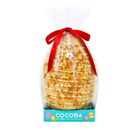 COCOBA Golden Caramel Easter Egg with White Chocolate Drizzle and Caramel Shards 250g