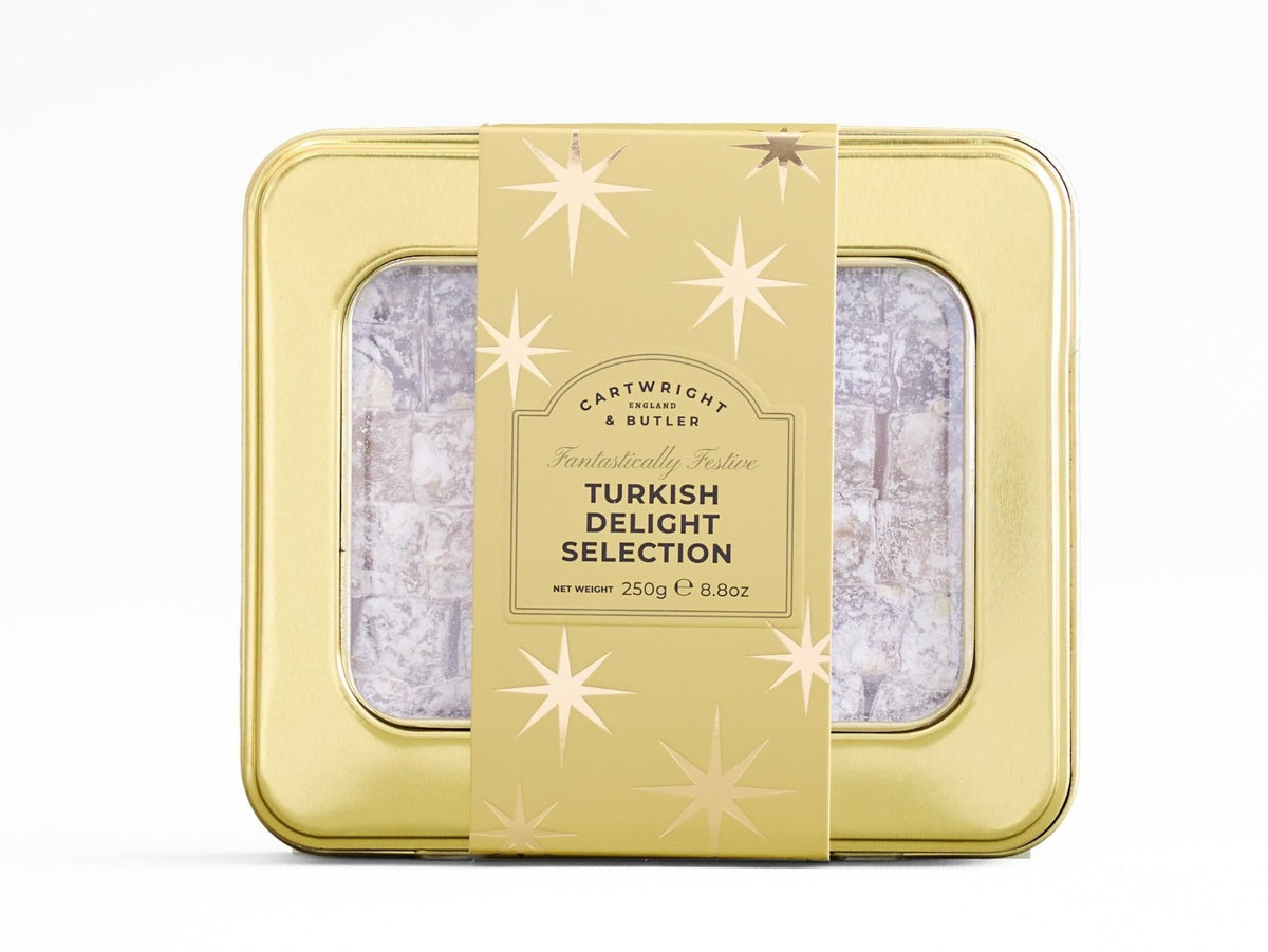 Cartwright & Butler Christmas Turkish Delight Selection 250g, gold festive tin