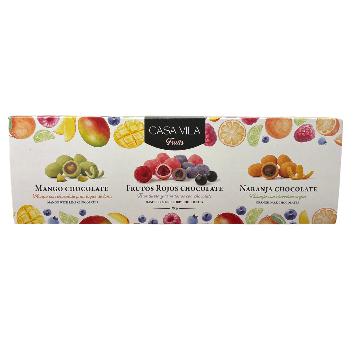 Casa Vila Fruits Mixed Fruit Chocolates 180g box with mango, red fruits and orange chocolates