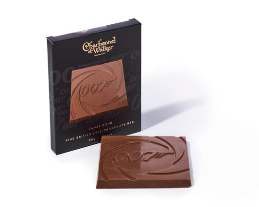 Charbonnel et Walker 007 James Bond Milk Chocolate Bar 80g in black gift packaging