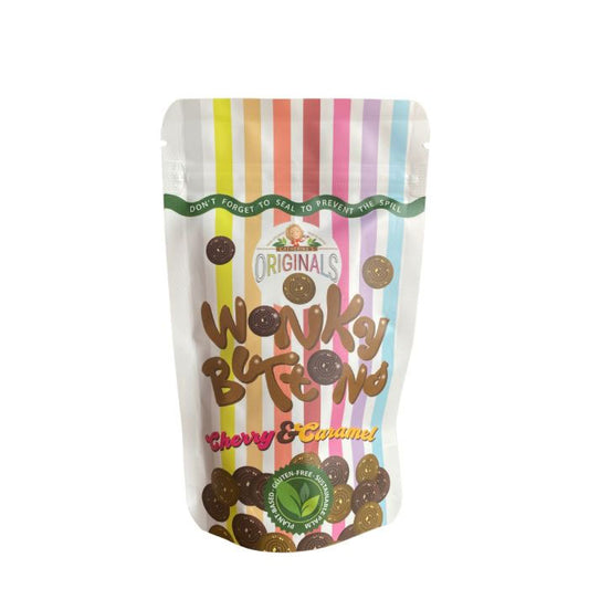 Catherine’s Originals Vegan Milk Cherry and Caramel Wonky Buttons 100g