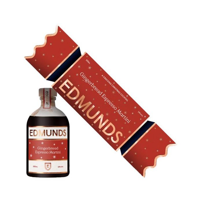 Edmunds Gingerbread Espresso Martini 100ml bottle with red Christmas cracker gift packaging