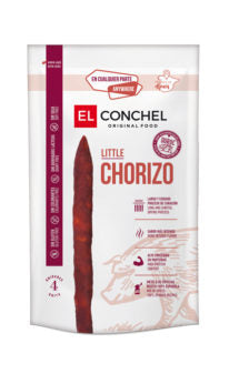 El Conchel Little Chorizo 55g pack containing four cured chorizo sticks.