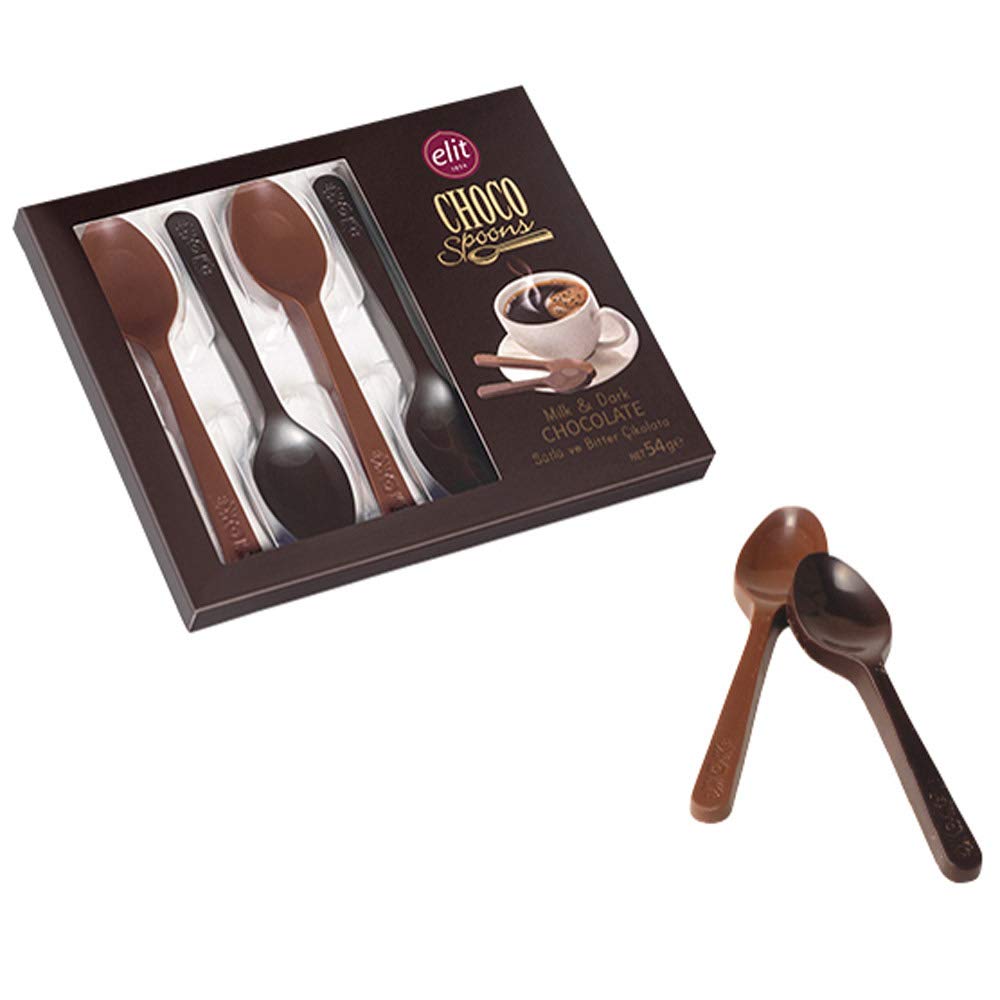 Elit Choco Spoons 54g box with six milk and dark chocolate spoons