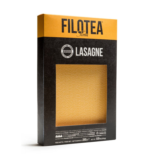 Filotea Artisan Egg Lasagne 250g, front of yellow and black carton
