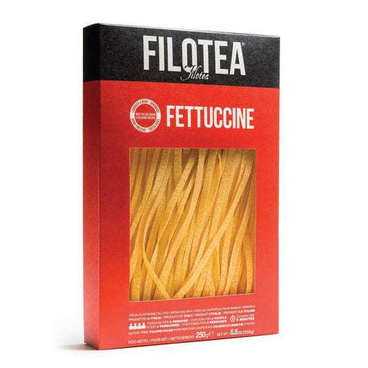 Filotea Fettuccine artisan egg pasta 250g red and black branded retail box