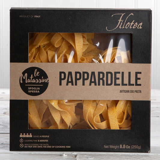 Filotea Le Matassine Pappardelle nest artisan egg pasta 250g black and kraft box