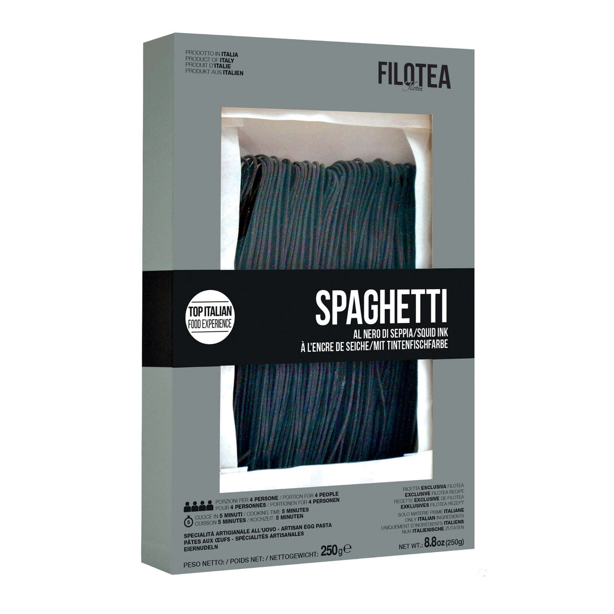 Filotea Artisan Squid Ink Spaghetti 250g current 250g/210g manufacturer-labelled pack
