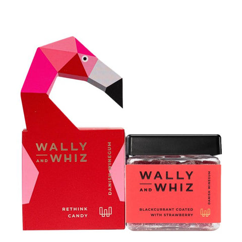 WALLY AND WHIZ Flamingo Red Gift Box inc. Blackcurrant Coated with Strawberry Winegums  140g