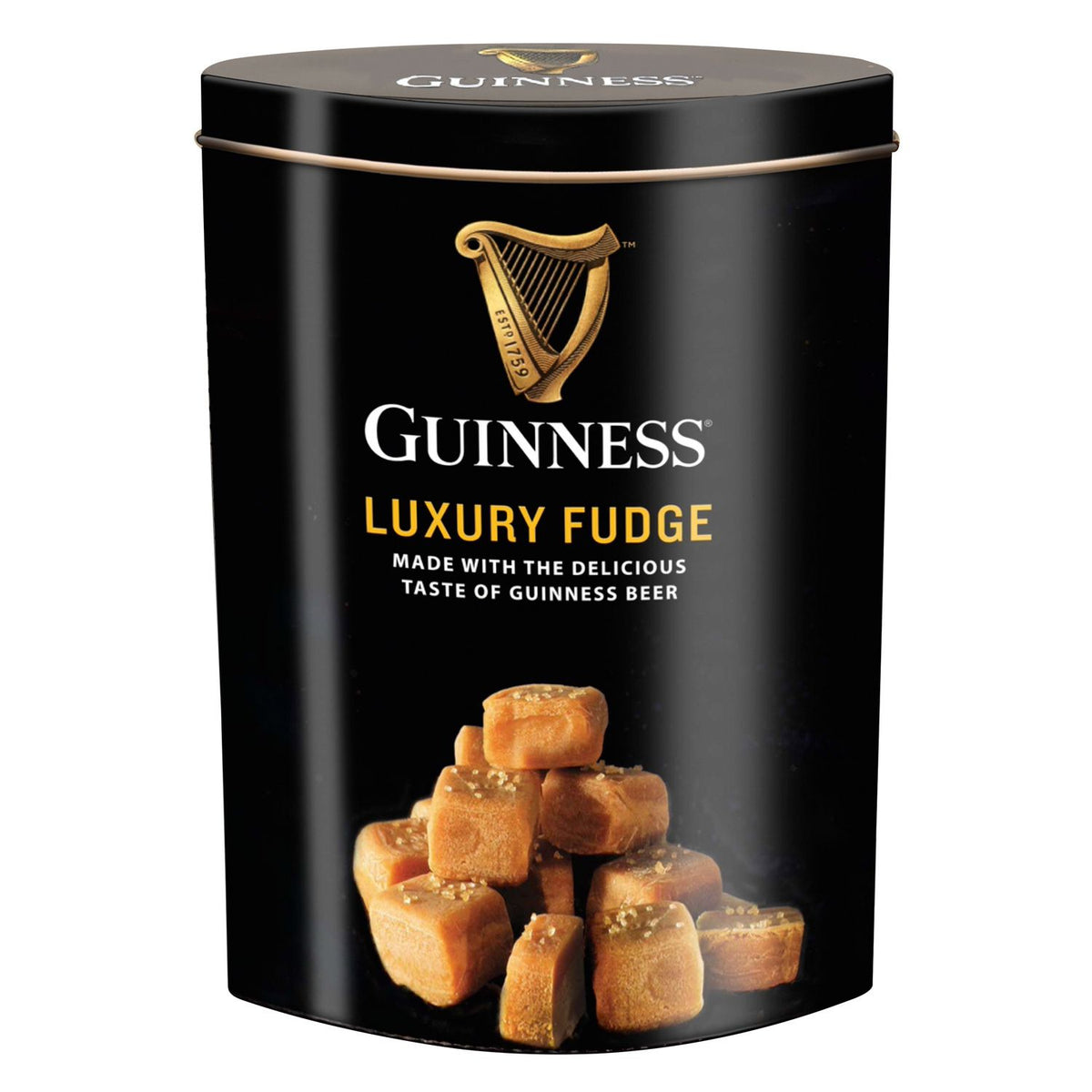 Guinness Luxury Fudge in oval black gift tin, 250g